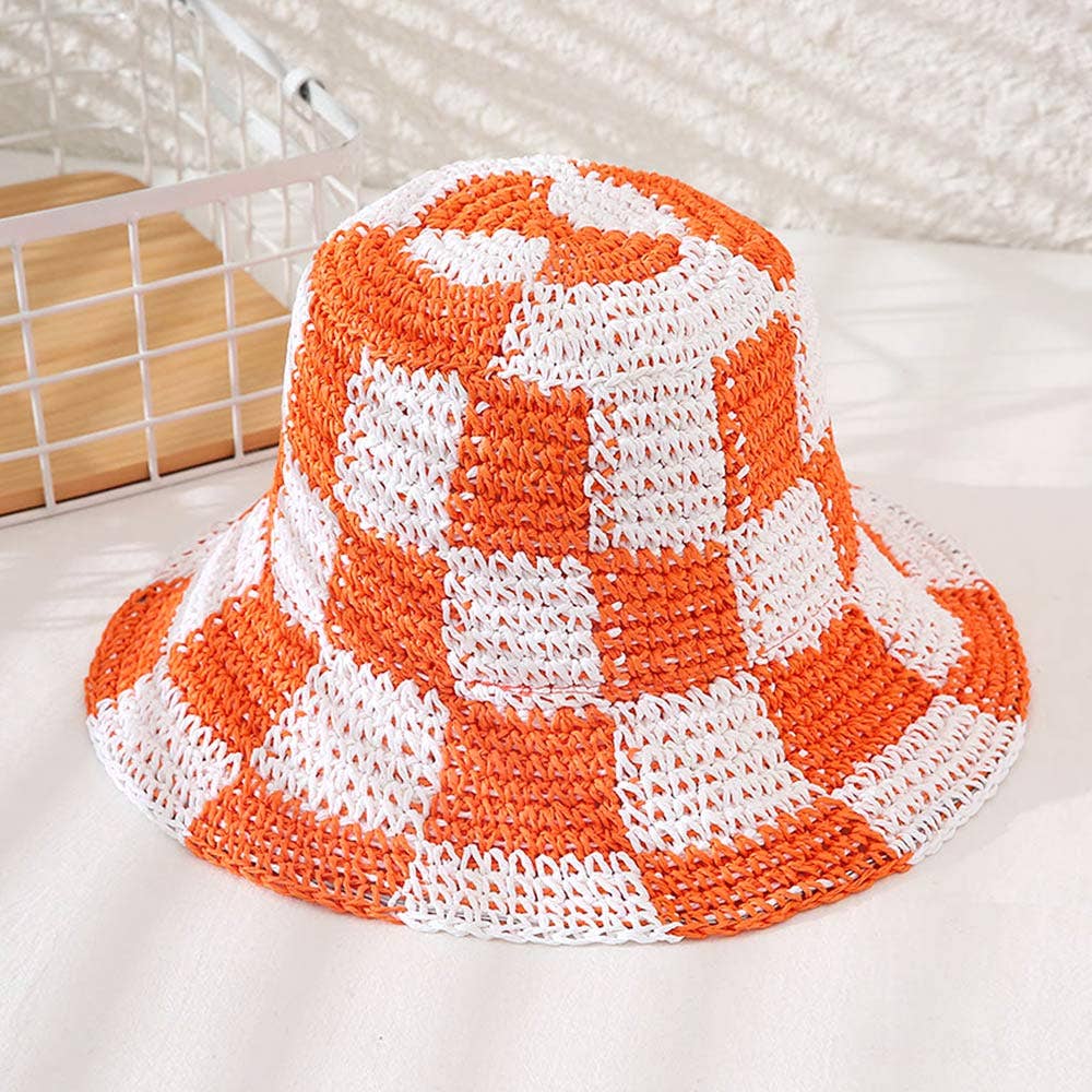 Sensibling Corp. - Wholesale Bucket Hat - Women's - Checkerboard Patterned Straw Bucket Hat2