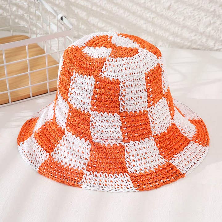Sensibling Corp. - Wholesale Bucket Hat - Women's - Checkerboard Patterned Straw Bucket Hat2