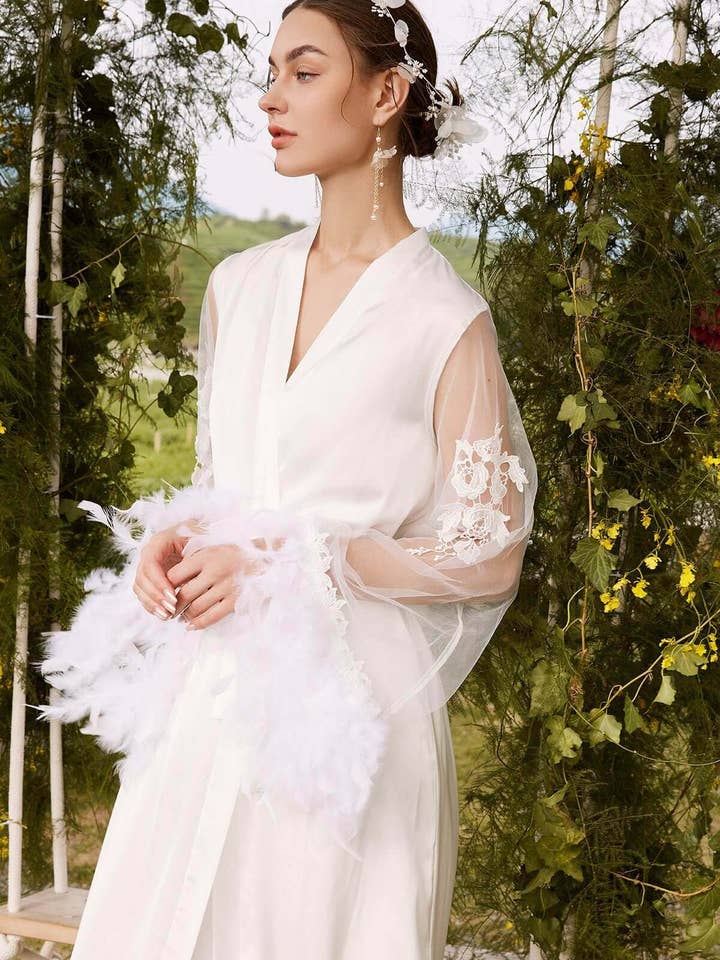 White Feather Bridal Robe for wholesale on Faire