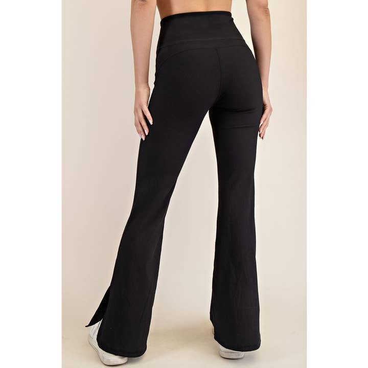 Nylon Rib Flare Leg Leggings w_Side Slits detail for wholesale by BNS