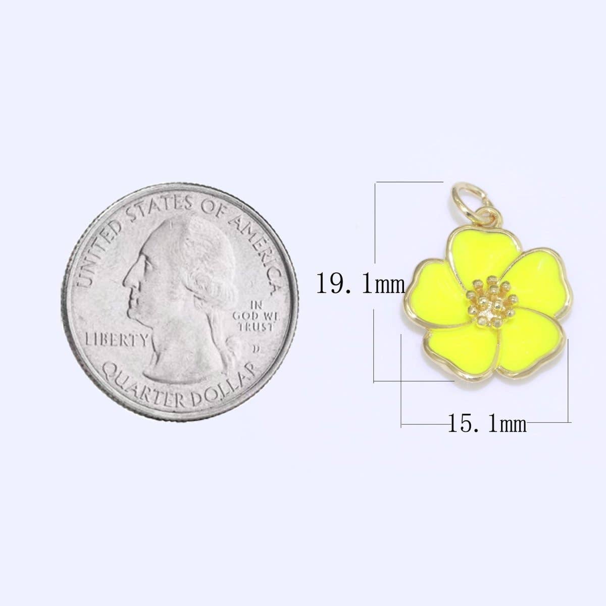 Aim Eternal - Wholesale Individual Charm/Pendant - Dainty Hibiscus Charm Tropical Flower Gold Filled Enamel Charm Hawaiian Inspired Jewelry Pendant for Necklace Bracelet Earring Component M-505 M-506 M-5072