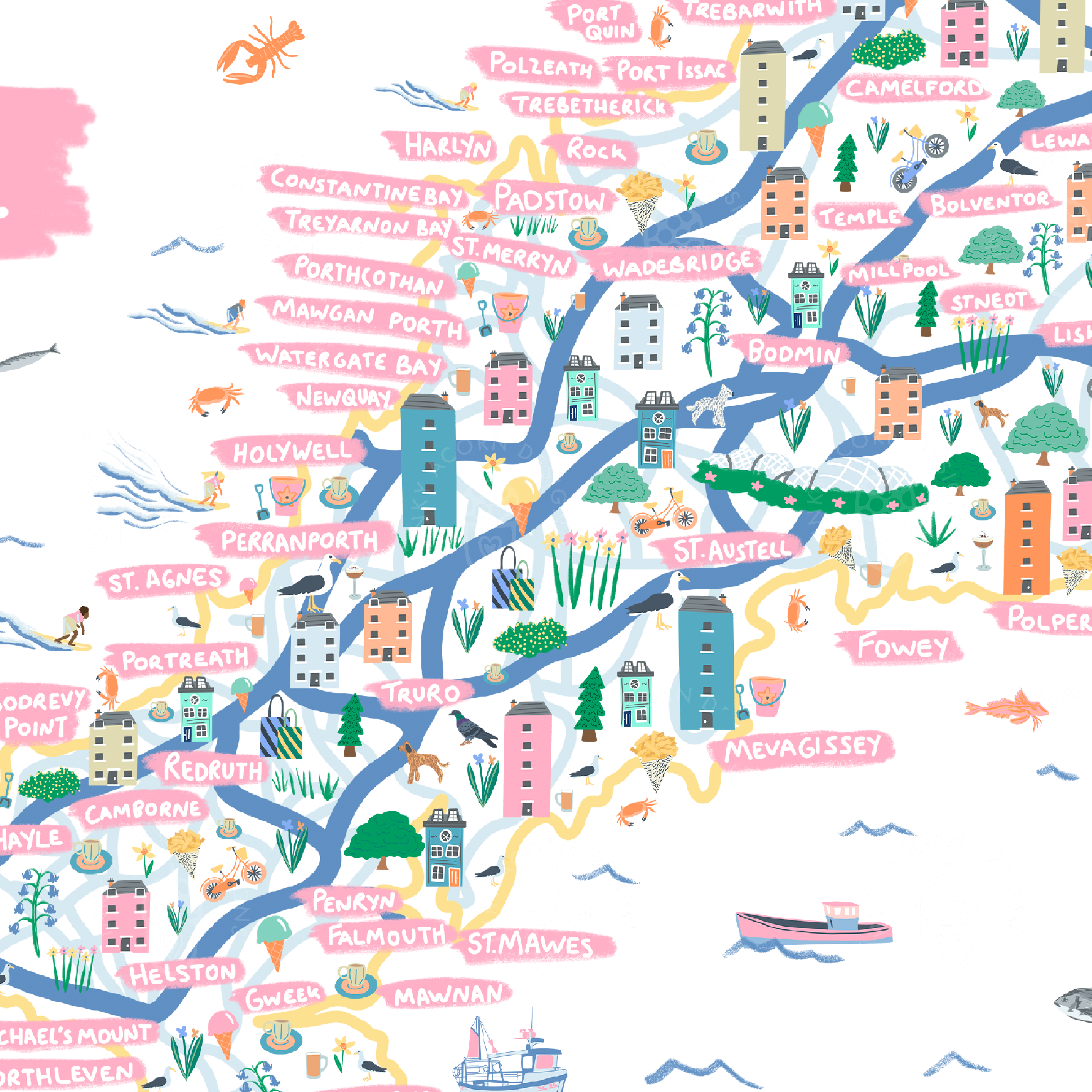 Inky Acorn Designs - Wholesale Art Print - Map of Cornwall - Signed Art Print3