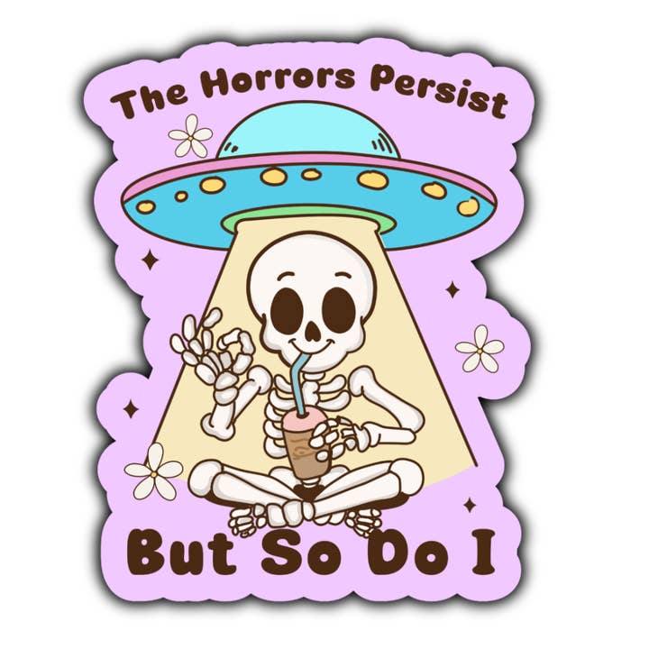 Las atrocidades persisten, pero yo también (pegatina morada) para venta al por mayor de Stick to it creations