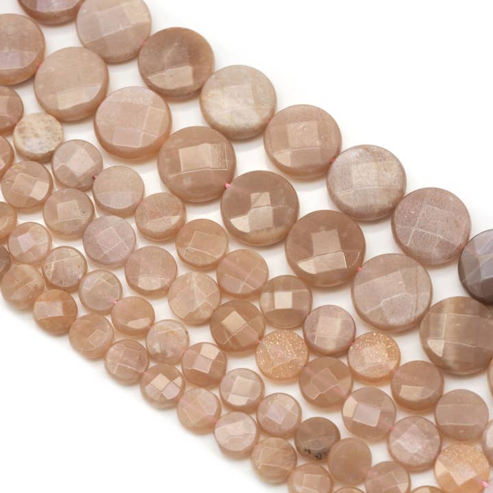 BestBeads&Beyond - Vendita all'ingrosso Perline - Perle di pietra di luna pesca della moneta sfaccettata di qualità naturale, Sku #HY5