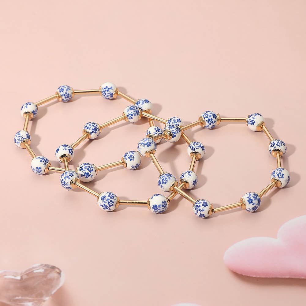 Sensibling Corp. – Großhandel Schmucksets – 3 Stück - Florale Keramikkugel Perlen Stretch Mehrschichtige Armbänder2