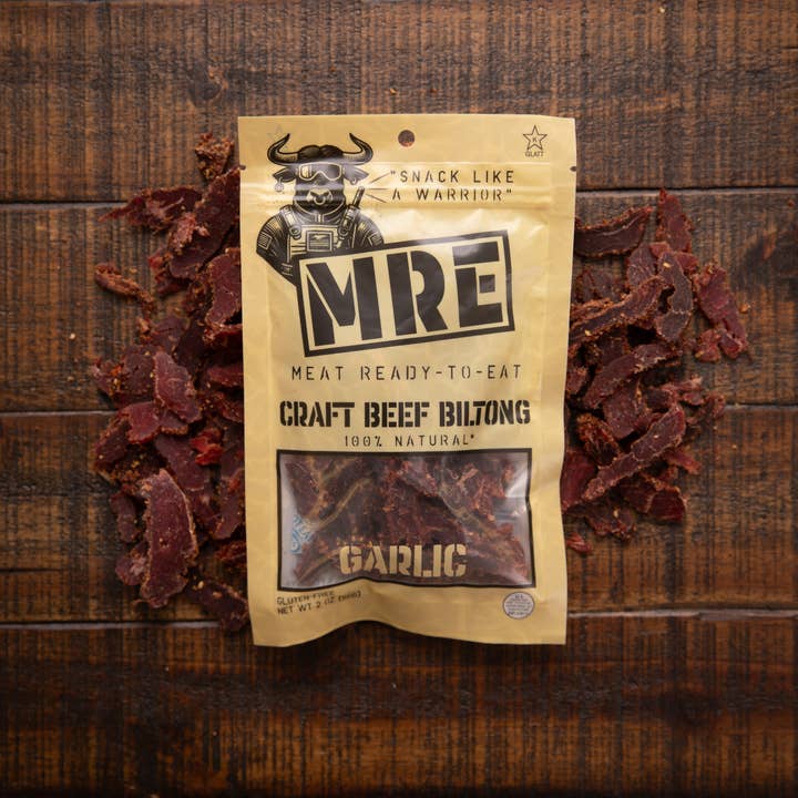 Garlic Craft Beef Biltong: Seal Team Beef for wholesale by MRE MEATS