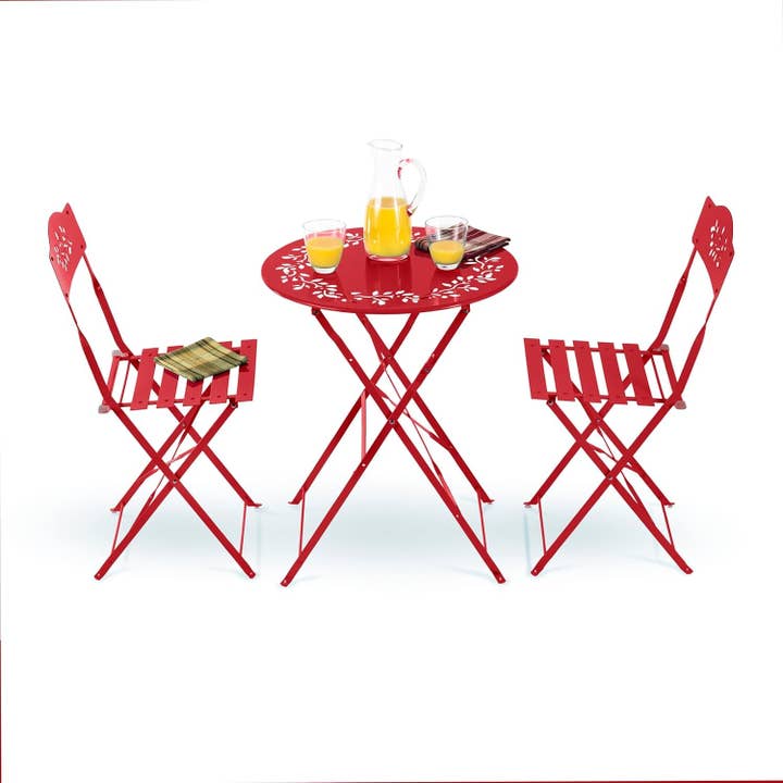 Indoor Outdoor 3 Piece Folding Bistro Set Red Table Chairs for wholesale on Faire7