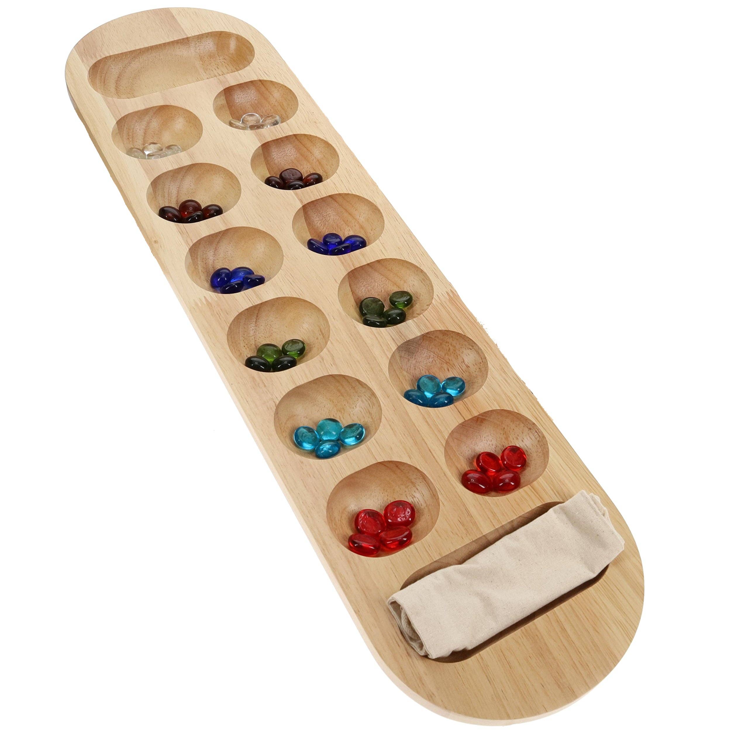 Wood Expressions - Wholesale Bordspel - Mancala-bordspel van massief hout met glazen stenen - 22 inch7