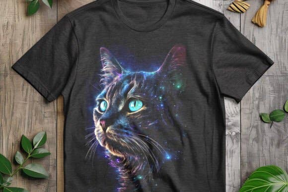 Upside Down Owl Farm - Wholesale Screen Printed T-Shirt - Women's - Striking Black Cat Galaxy Shirt, Cat Shirt or Sweatshirt 5