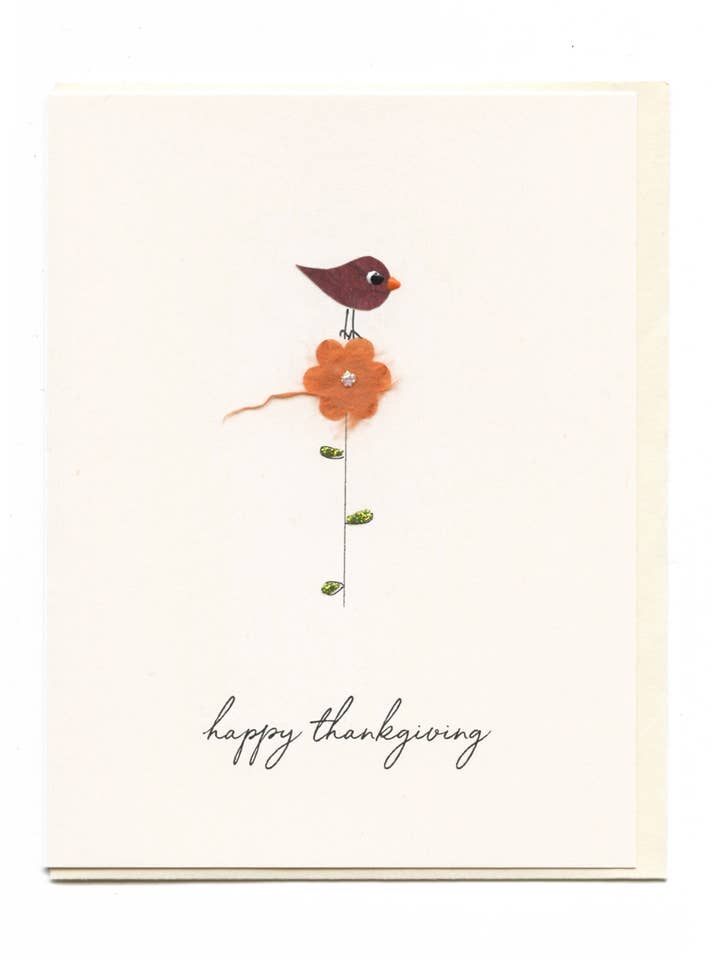 "Happy Thanksgiving" Bird on Flower for wholesale by FLAUNT HANDMADE CORRESPONDENCES