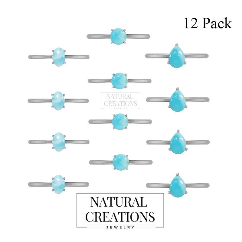 Nature Crafts - Wholesale Ring met een steen/solitaire ring - Nature Crafts natuurlijke larimar stapelbare ringen van sterling zilver met klauwzetting2