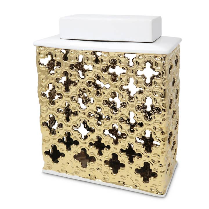 VIVIENCE – wholesale Decorative jar – Gold Decorative Rectangle Jar with White Cover