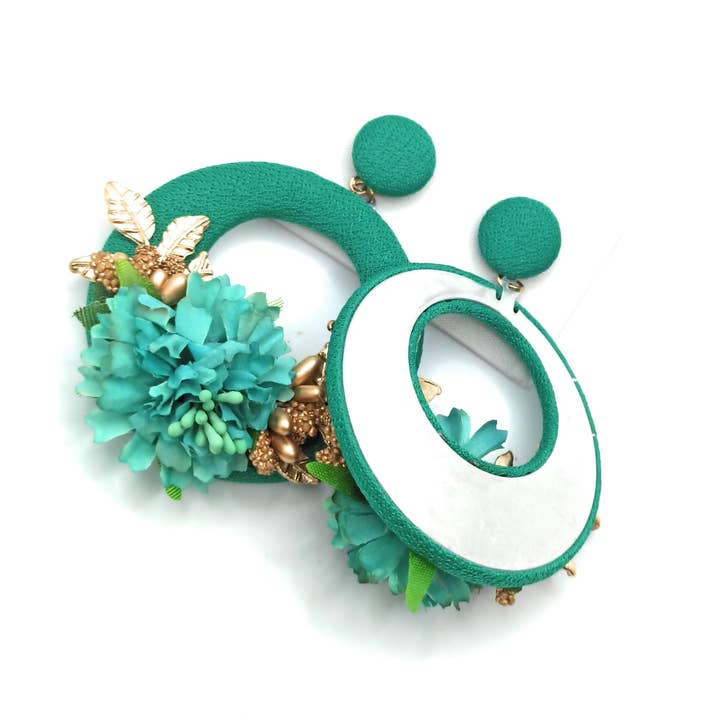 BRANDELIA - Wholesale Dangle Earrings - Large flamenco earrings · Turquoise hoop5