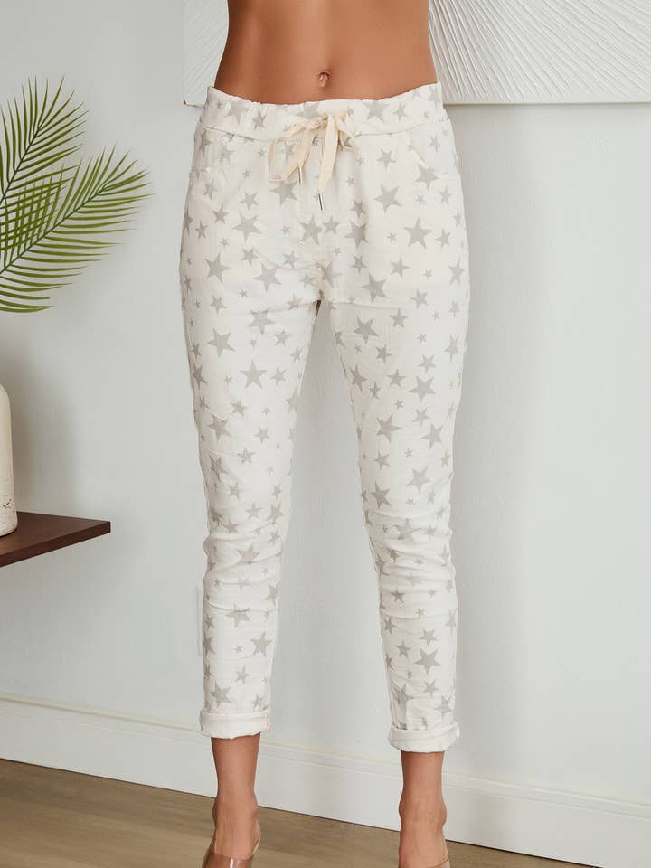 VENTI6 - Wholesale Pants - Women's - STAR FALL PRINT CRINKLE JOGGERS (6175-STARFALL)
