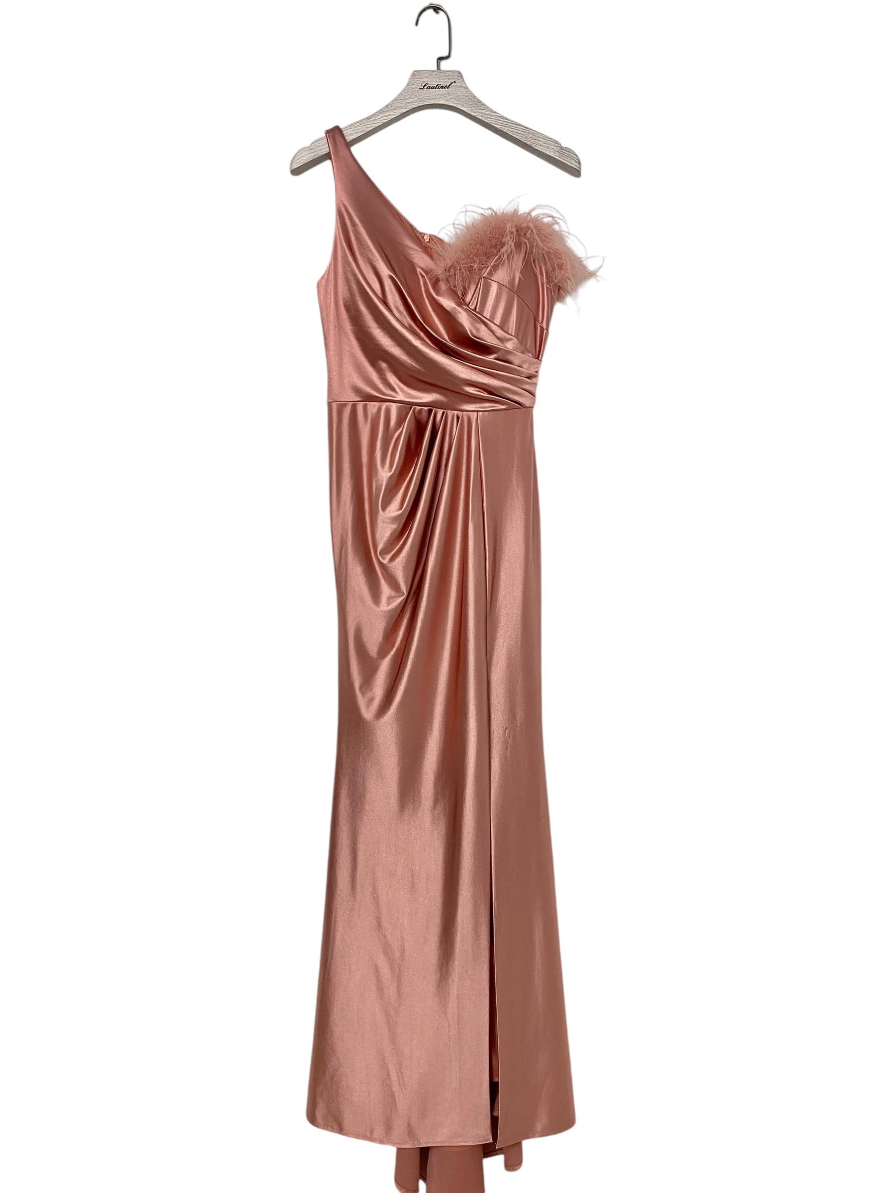 Lautinel - Vendita all'ingrosso Abito da sera - Donna - Vestito da sera asimmetrico con spacco e piume R18818