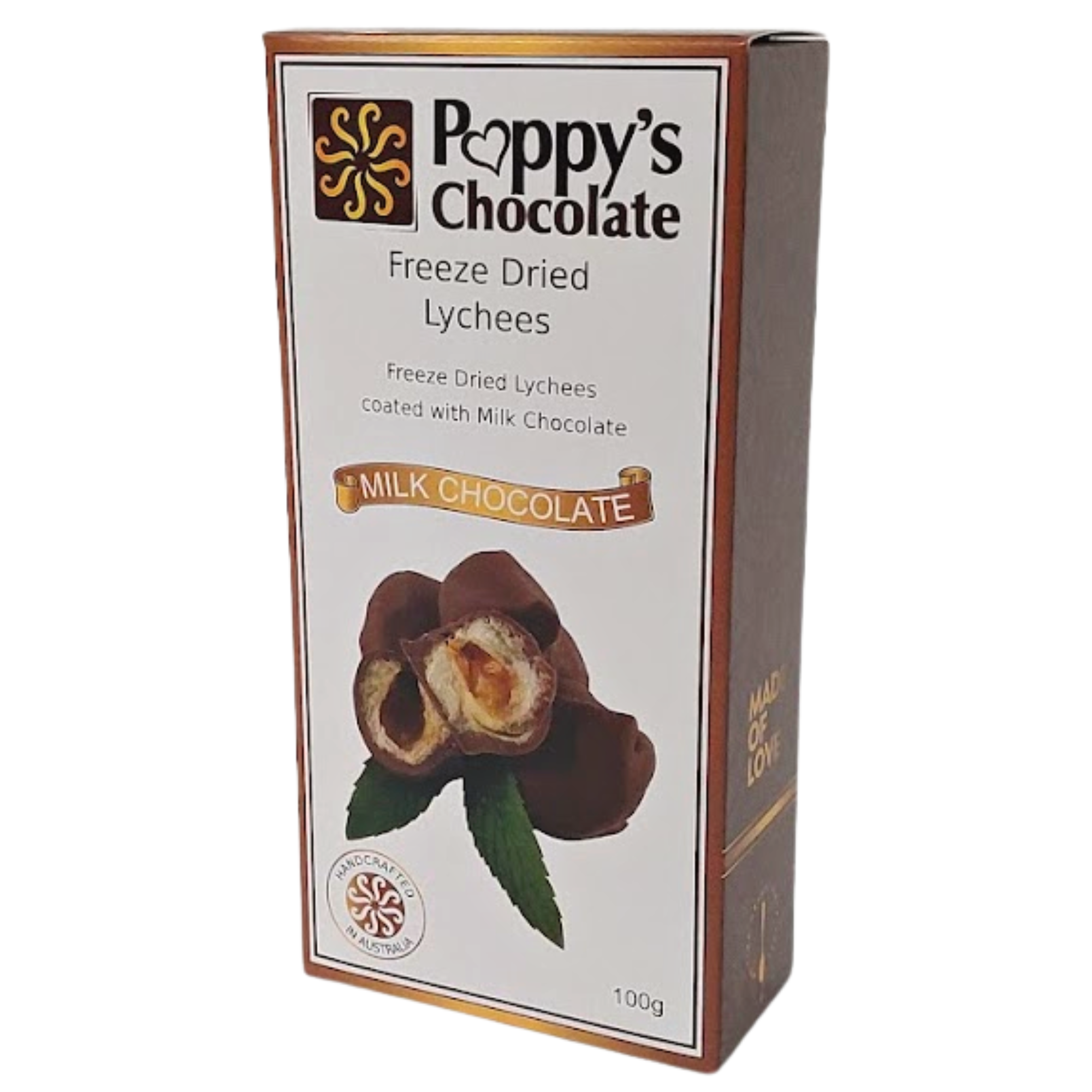 Poppy's Chocolate - Wholesale Chocolate-covered sweets - Milk Chocolate Coated Freeze Dried Lychees 100g2