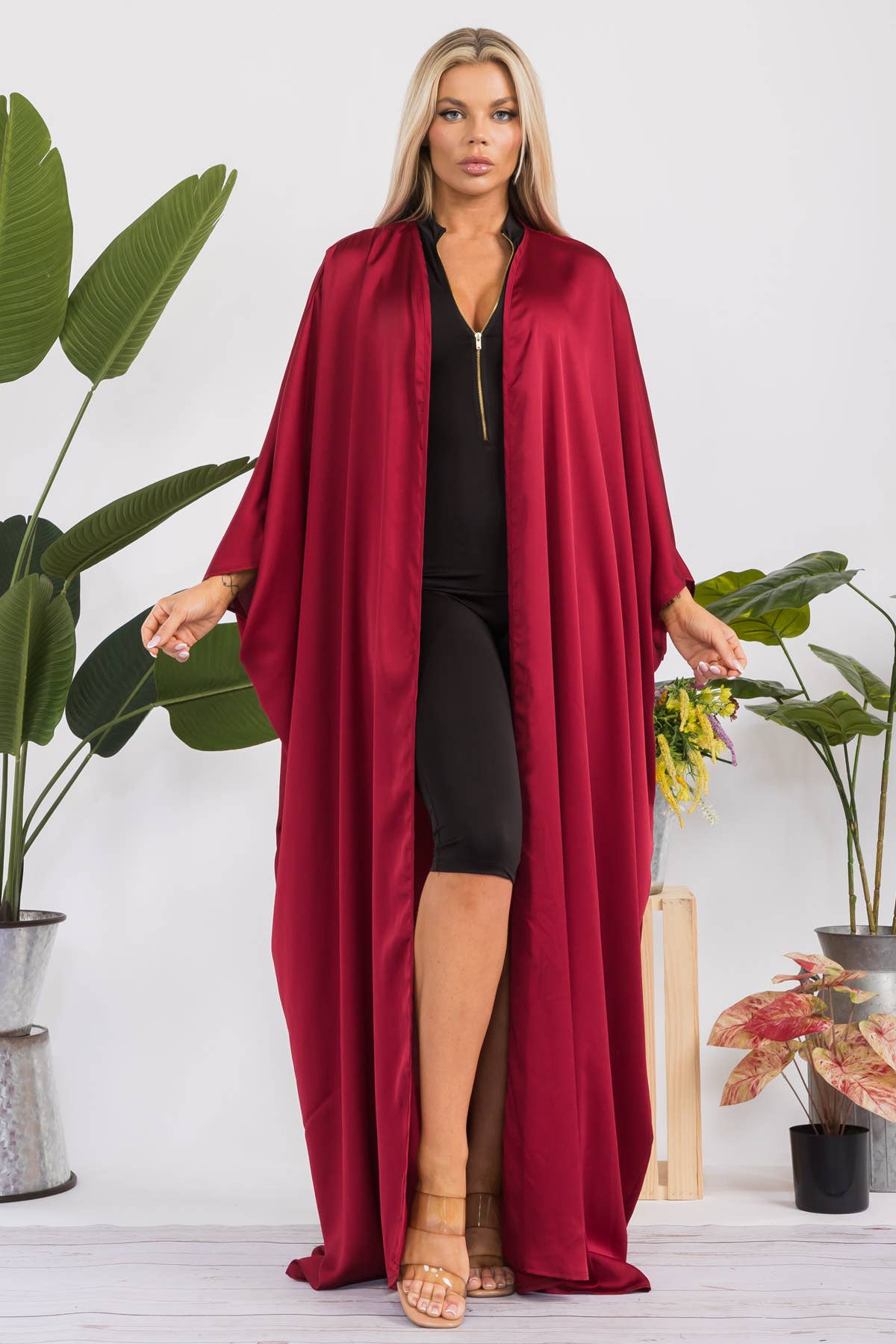 H&H Fashion Inc. - Wholesale Kimono - Women's - HH707D-R-SOLID - Open Front Duster4