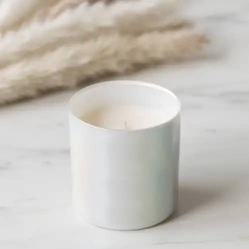 River Birch Candles - Wholesale Jar/Filled Candle - 12oz Unlabeled White Iridescent Jar Soy Candle Private Label