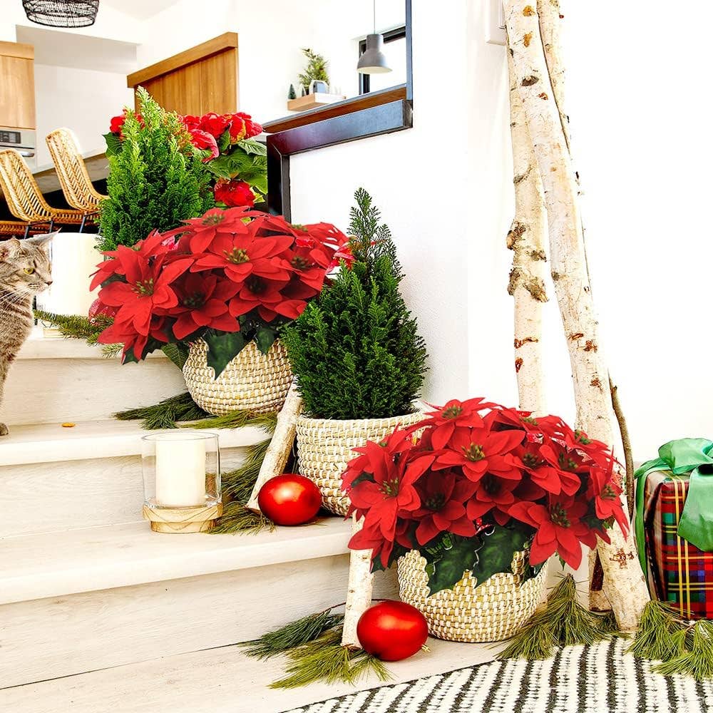 LA RUTA DE LAS IMPORTACIONES SL - Wholesale Christmas Decoration - Artificial Flowers Christmas Poinsettia Flowers Red 7 Heads1