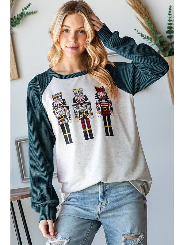 HEIMISH - Wholesale Tunic - Women's - ET7699-10 URBAN RIBBED TOY SOLDIER CHRISTMAS TOP