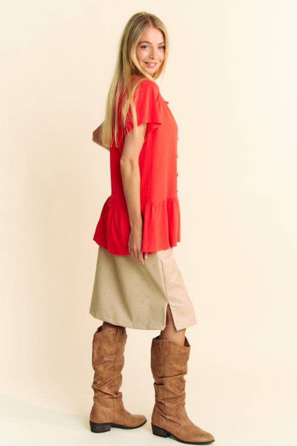 Davi & Dani - Vendita all'ingrosso Maglietta - Donna - TOP PEPLO A MANICHE CORTE CON SCOLLO IN PIZZO TINTA UNITA18