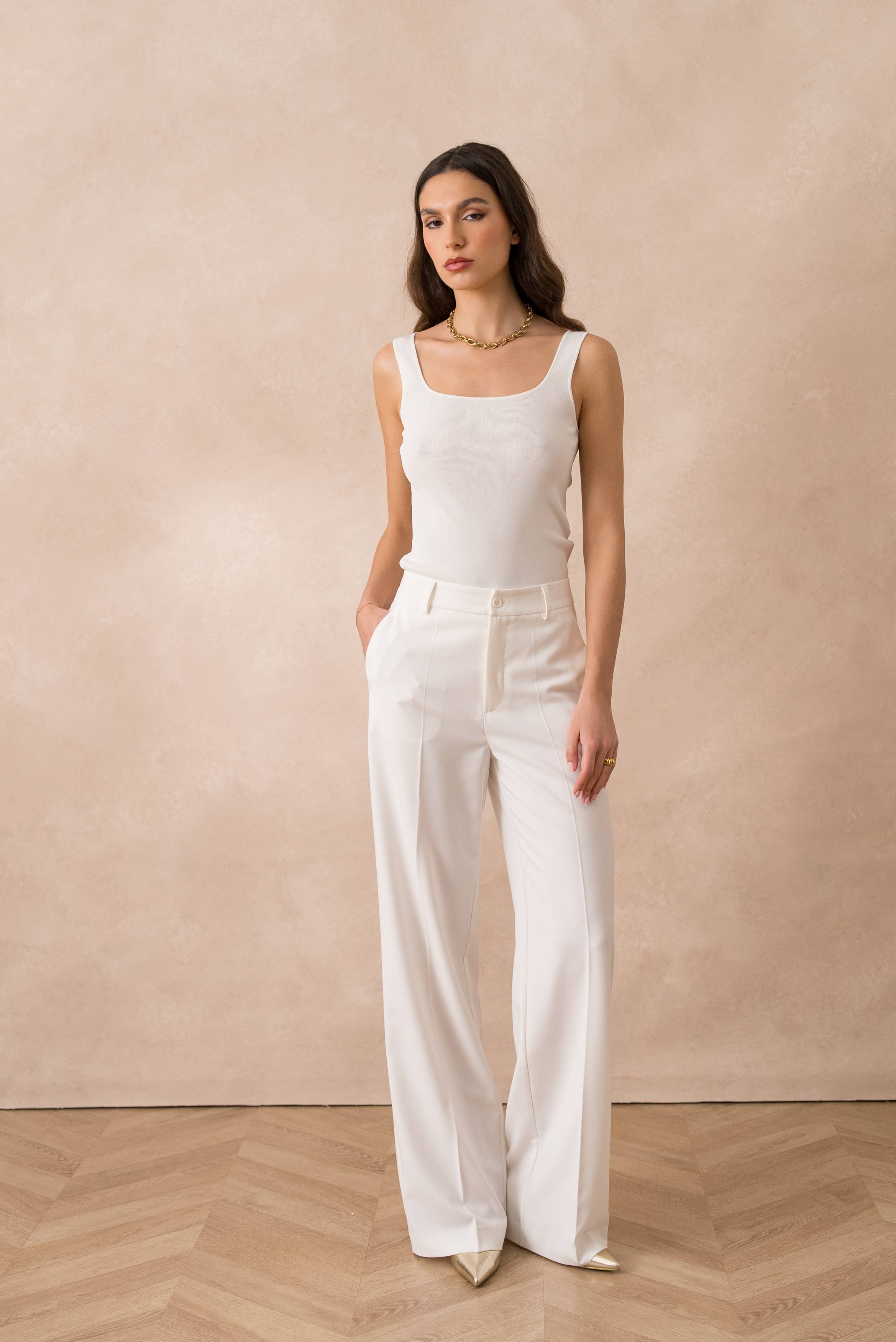 Attentif Paris - Vendita all'ingrosso Pantaloni eleganti - Donna - [Heather] Pantaloni Tailleur a Gamba Larga26