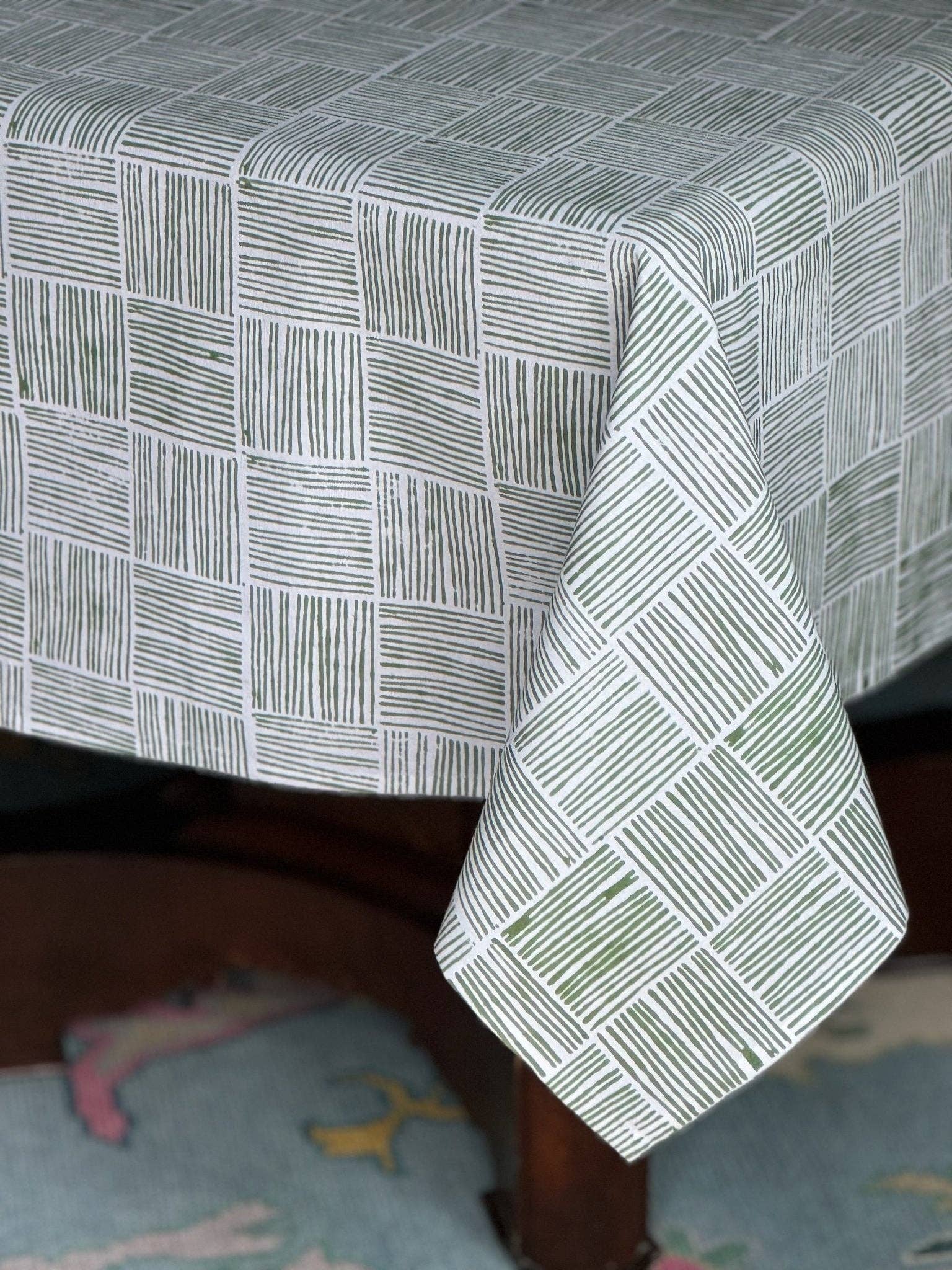 Mended - Wholesale Tablecloth - Table Throw - Striped, Sage4