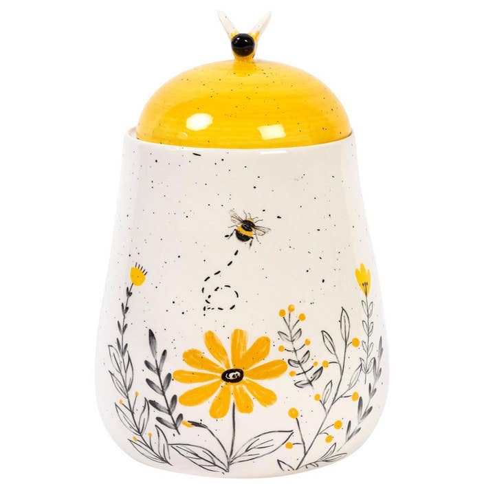 Art & Home - Vente Bocal décoratif - Pot en céramique avec couvercle Bee Garden 7,8"