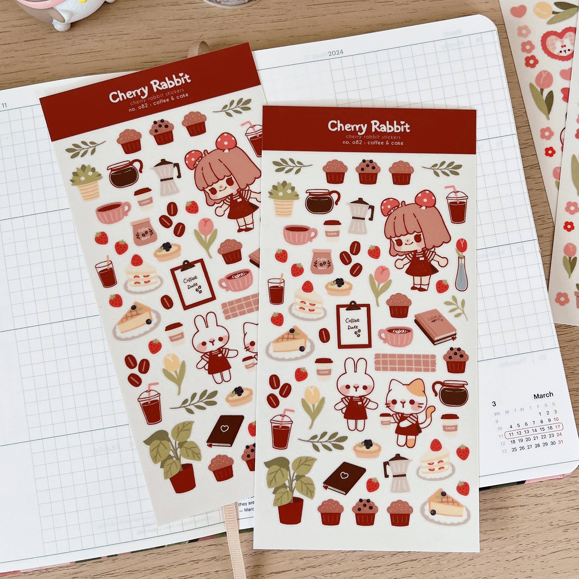 Cherry Rabbit - Wholesale Sticker - Coffee & Cake Sticker Sheet no.0821