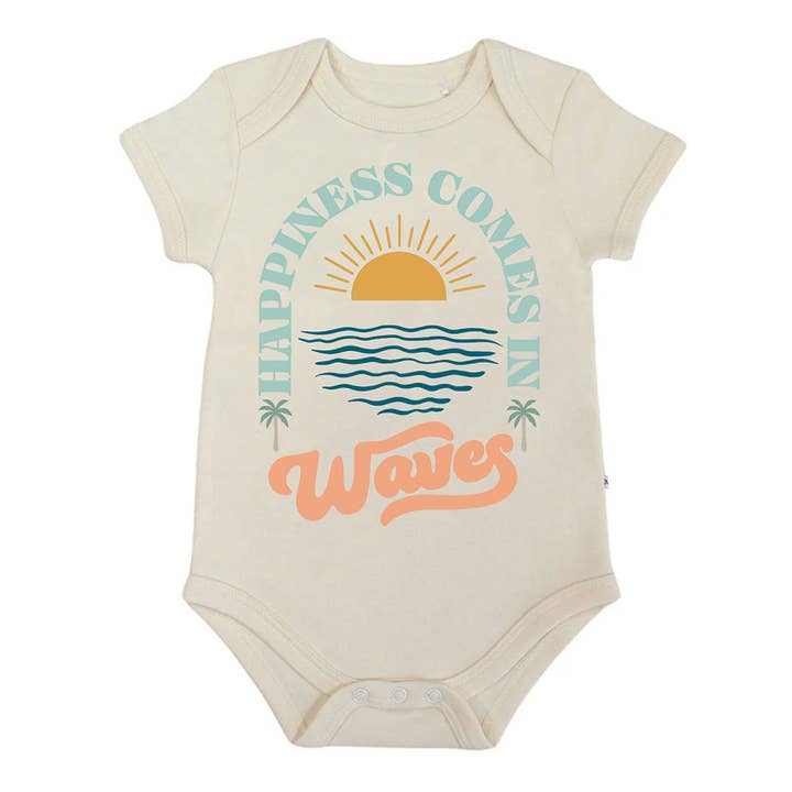 Happiness Comes In Waves Cotton Baby Onesie for wholesale by Emerson and Friends