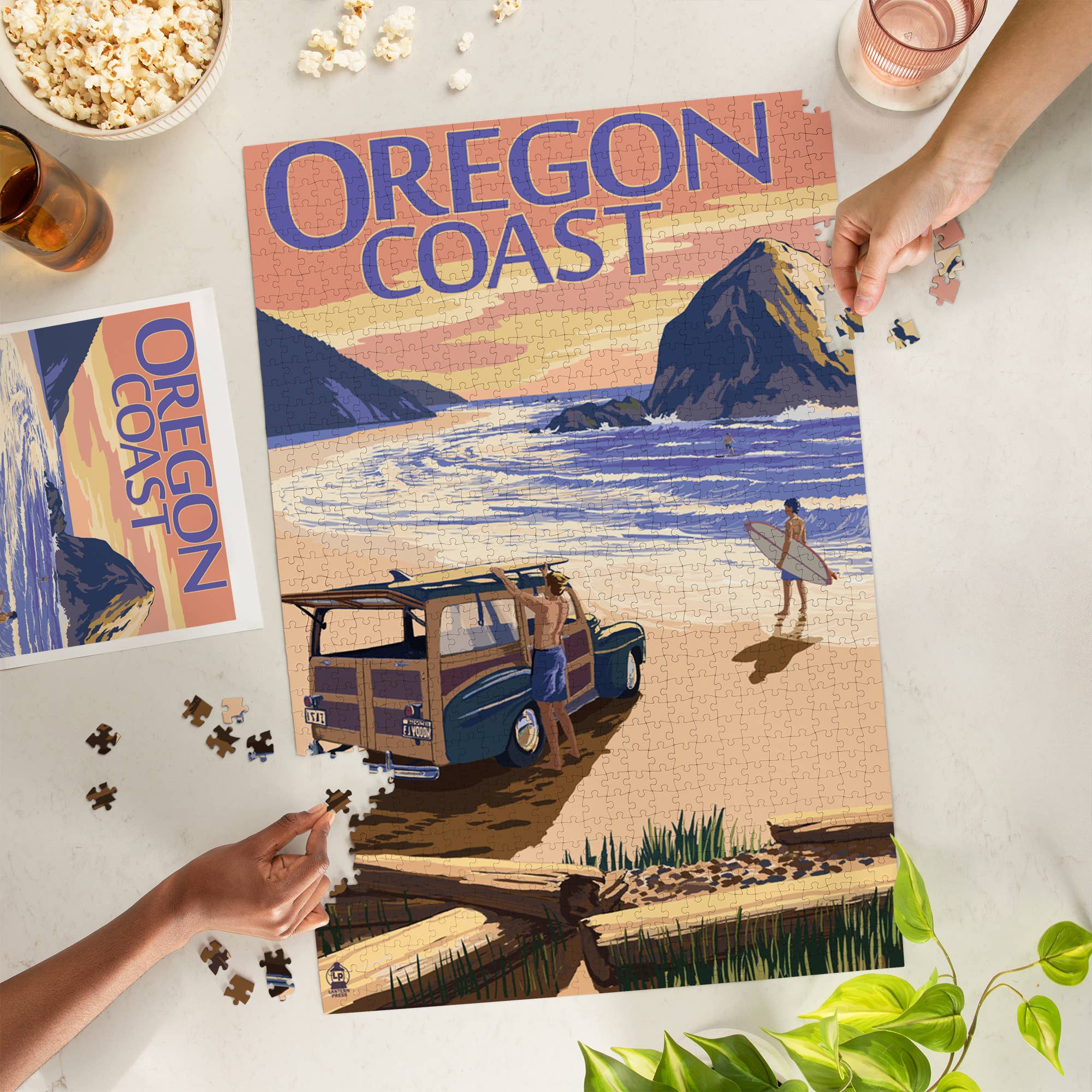 Lantern Press - Wholesale Puzzle - Adult - 1000 PIECE PUZZLE Oregon Coast, Woody on Beach at Sunset1