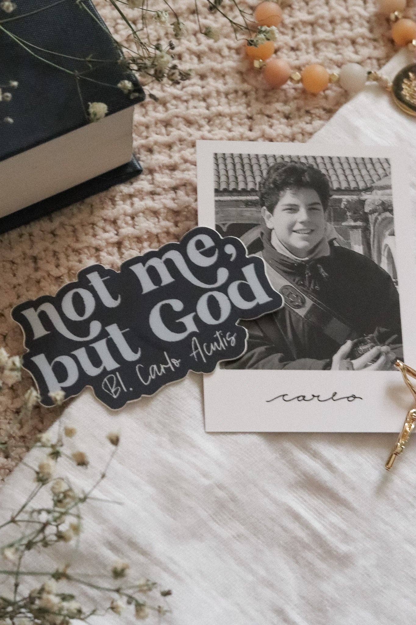 Saint Clare and Francis - Vente Autocollant - Pas moi, mais Dieu - Autocollant catholique3