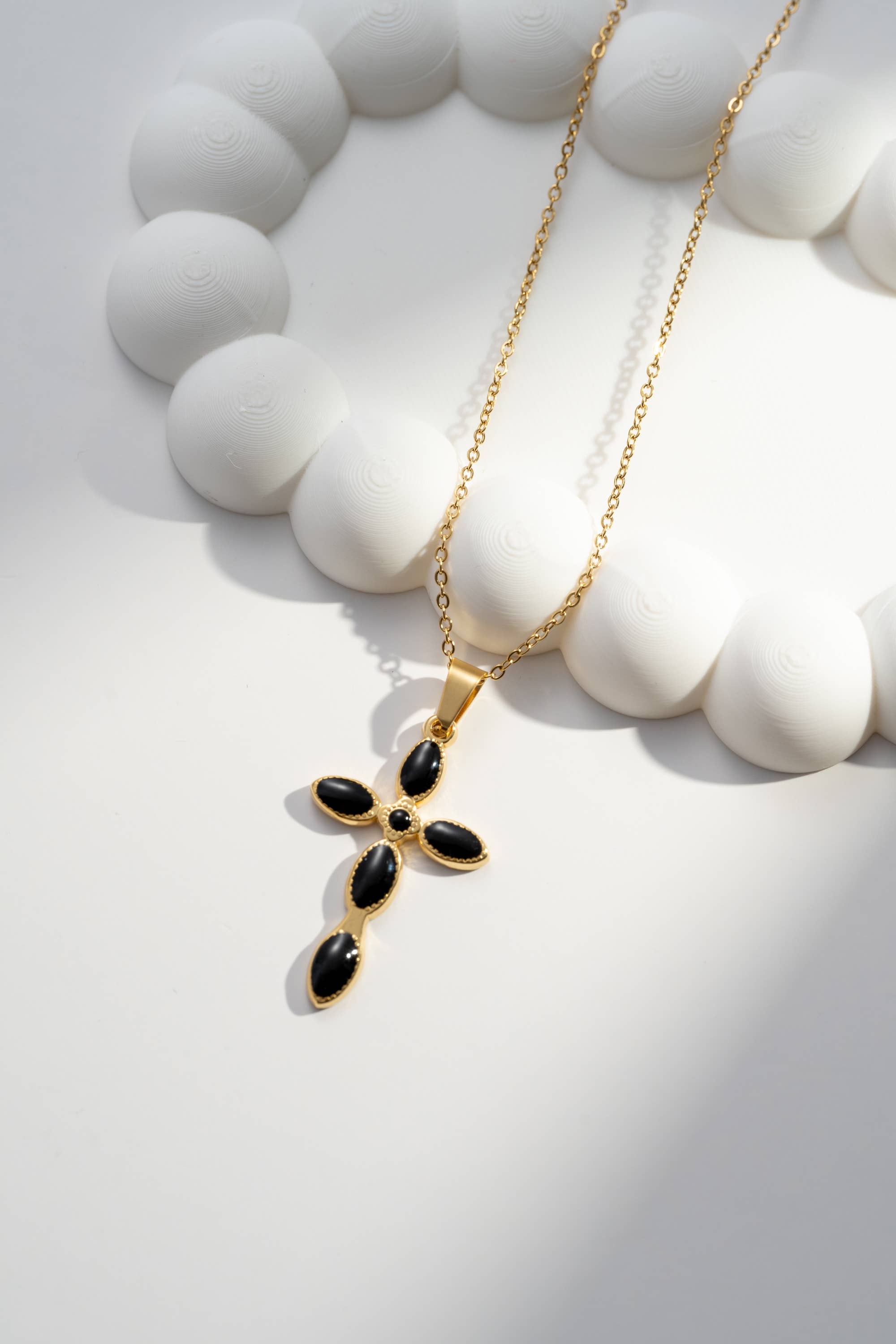 COSMOS - Wholesale Pendant/Charm Necklace - Stainless steel necklace with elegant stone cross pendant0