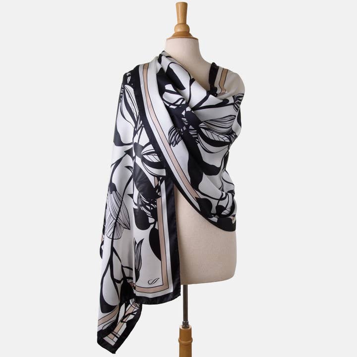 Elizabetta Made in Italy USA - Wholesale Scarf - Women's - Cara - Silk Scarf/Shawl - Black and White