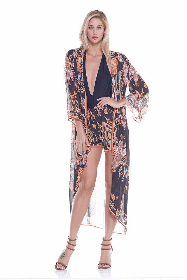 Ranee's - Wholesale Kimono - Women's - 607 Black and Gold Versa Duster - Pack of 23