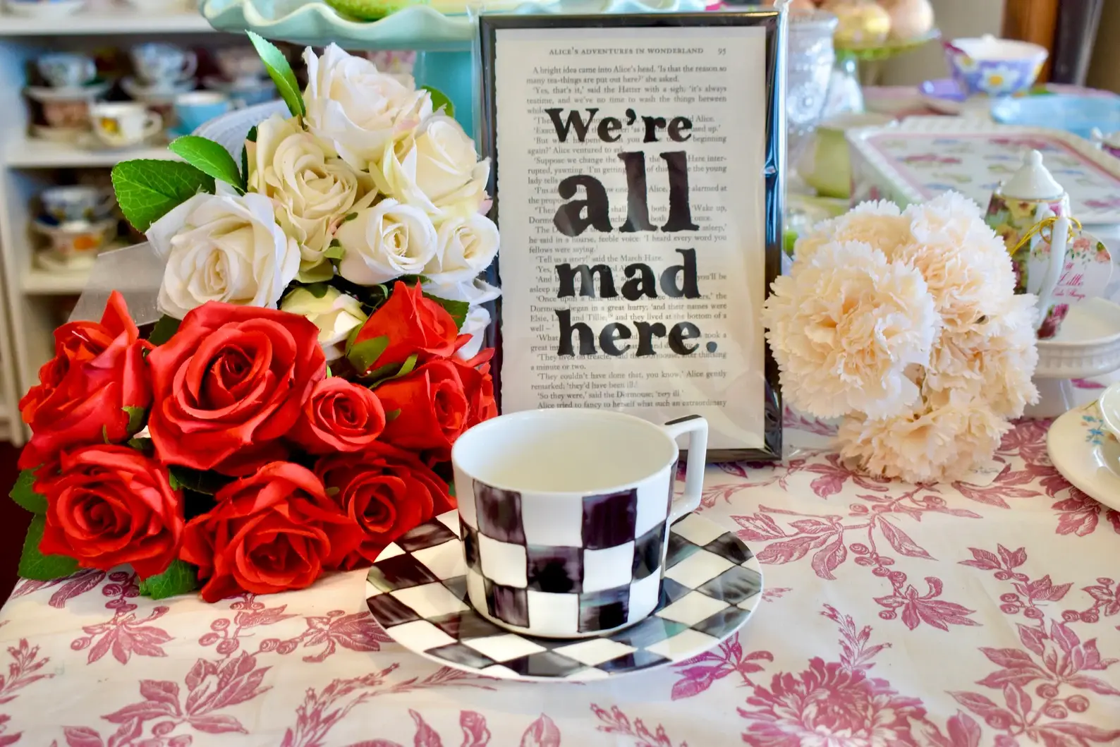 All Little Cute Things - Wholesale Coffee/Tea Cup - Mad Tea Party Black and White Checkered Cup and Saucer0