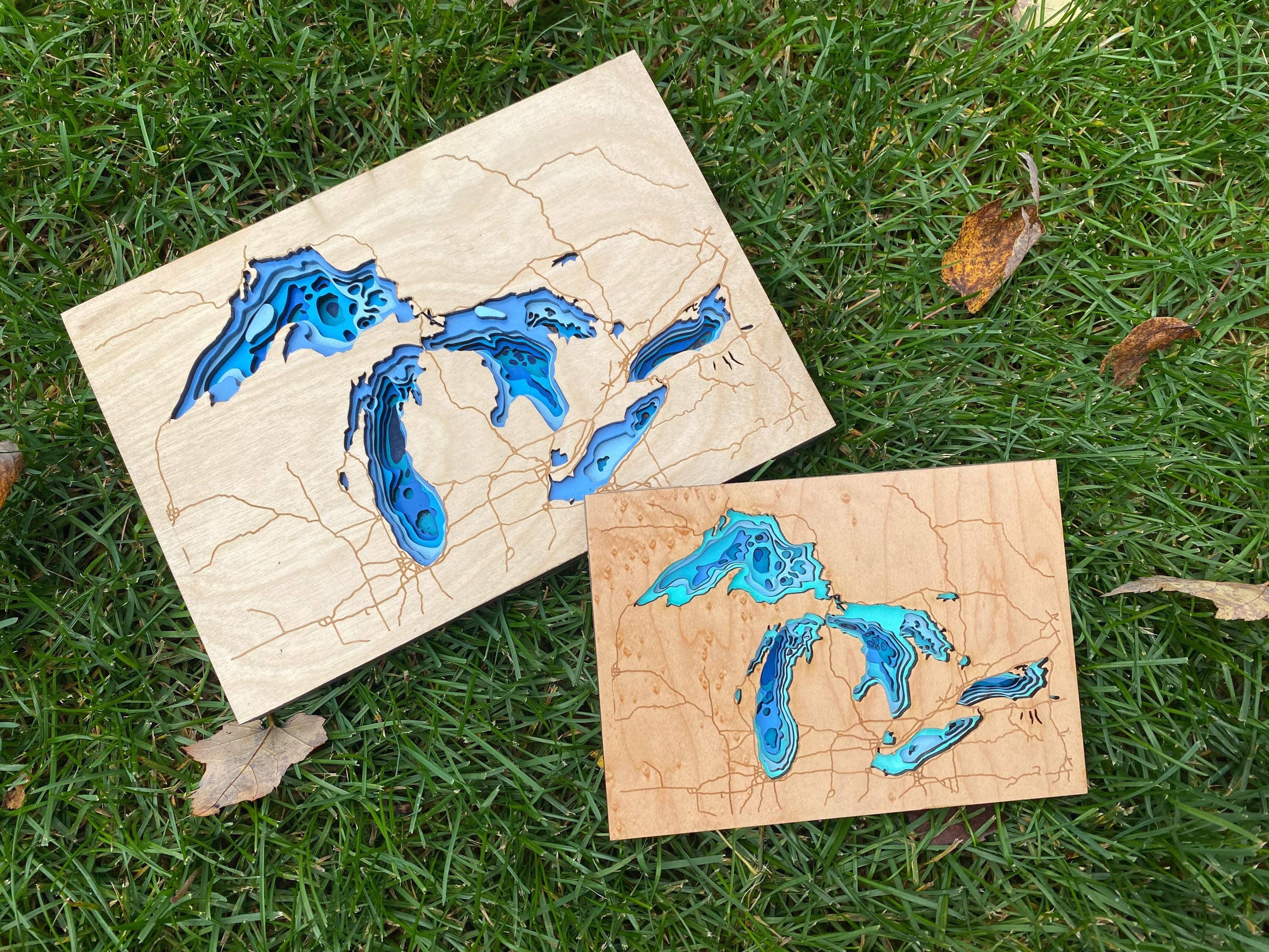 Knock On Wood - Wholesale Decorative Tabletop Object - Great Lakes Lake Depth Map7