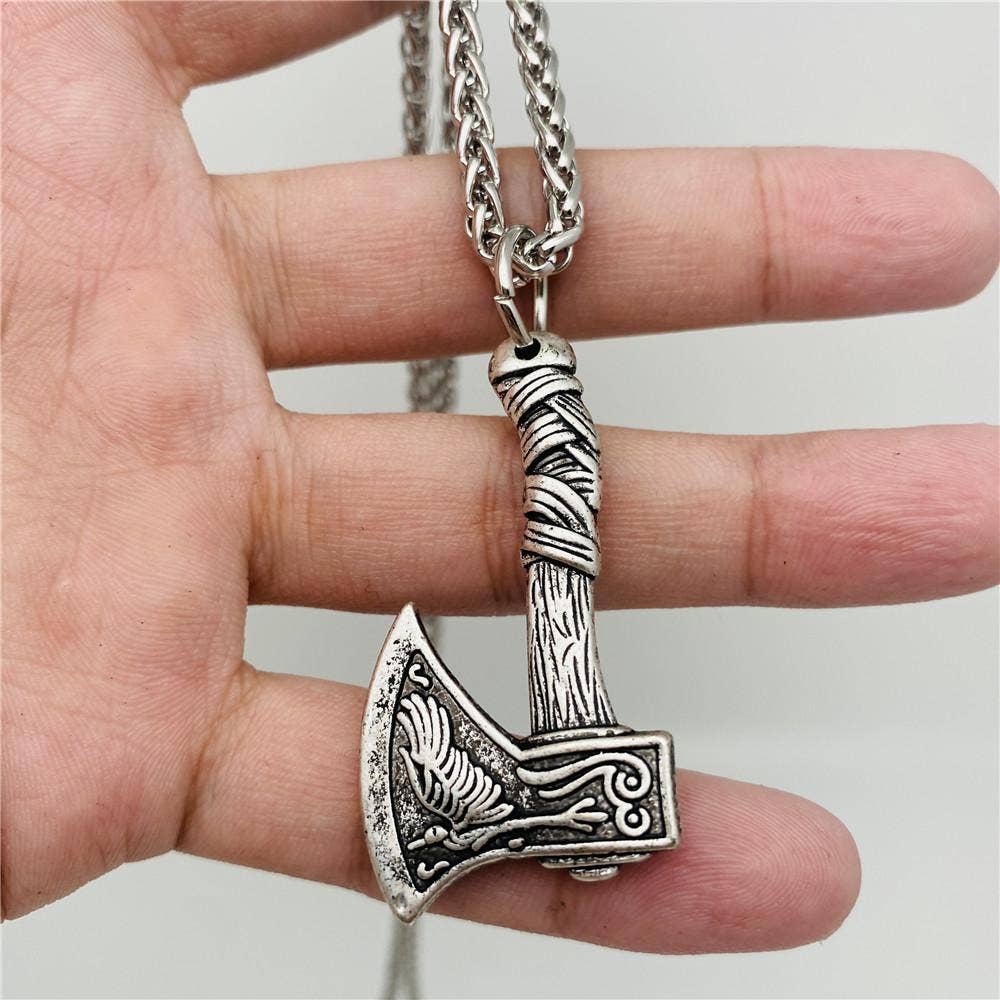 Mio Queena - Wholesale Pendant/Charm Necklace - Men's Raven Double Sided Axe Pendant Necklace - MJ0