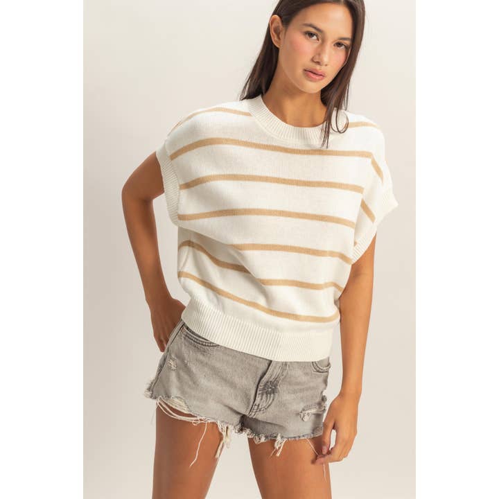 Striped Crew Neck Knit Top for wholesale by Double Zero