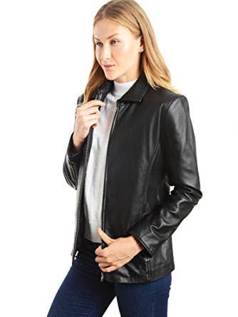 Black REED Women's 26" Classic Leather Jacket for wholesale on Faire