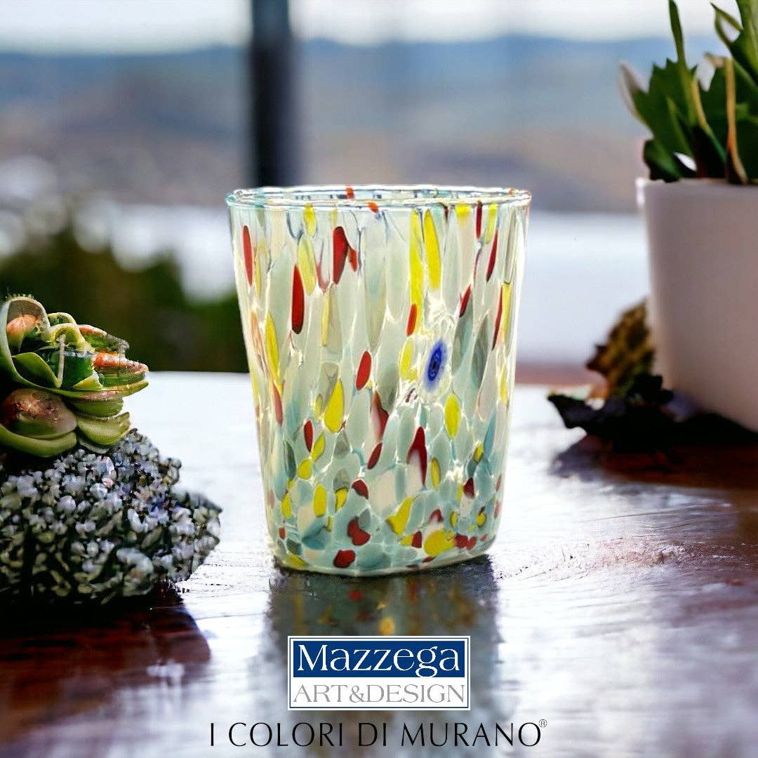 Mazzega Art & Design - Vente Verre/tasse - Verres Gobelets Colombina 350 ml en verre soufflé à la main avec murrine Murano - Les couleurs de Murano13