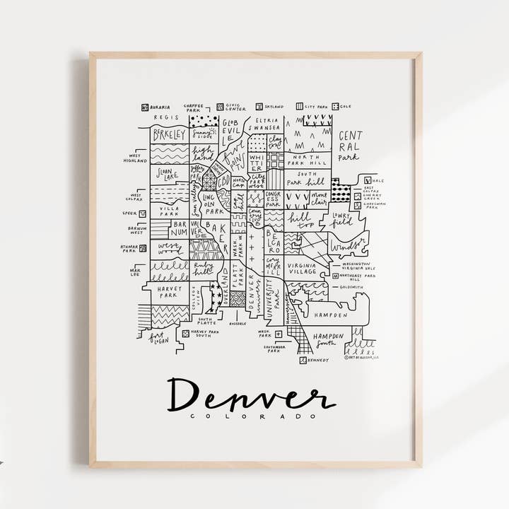 Denver Neighborhood Map Print for wholesale by By Aleisha