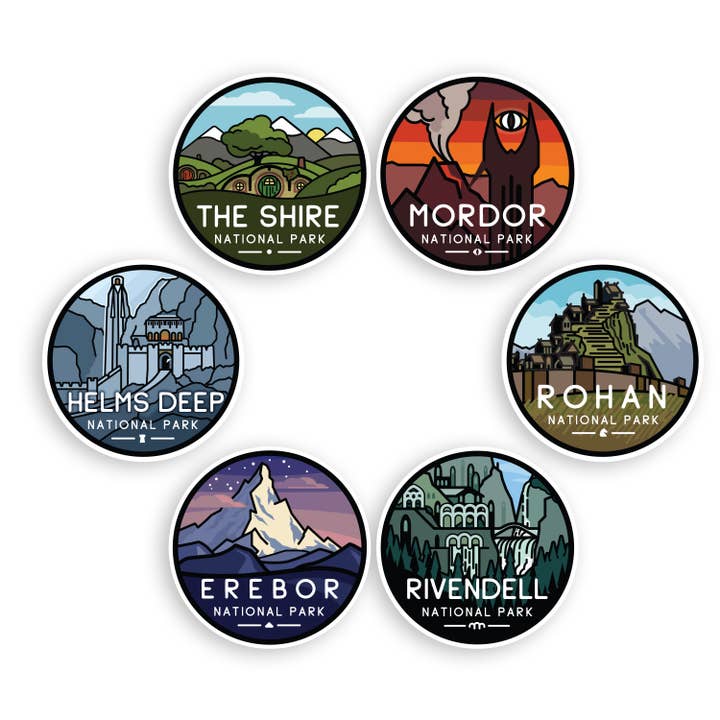 National Parks of Middle Earth Stickers for wholesale by Squatchy
