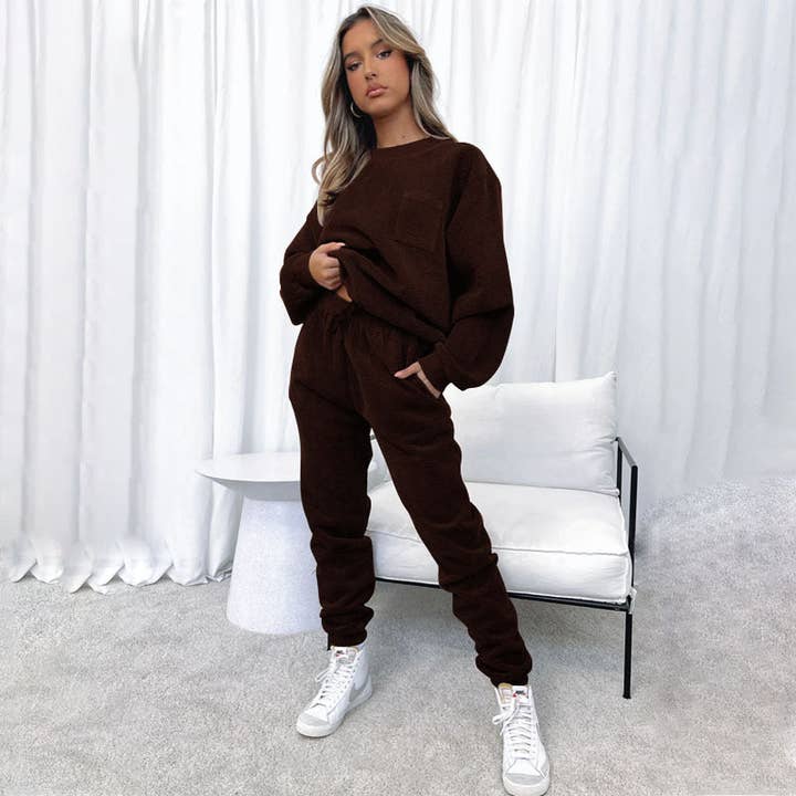Corduroy Lounge Two-Piece Set — Oversized Pullover & Straight-Leg Trousers for wholesale by Serene Couture