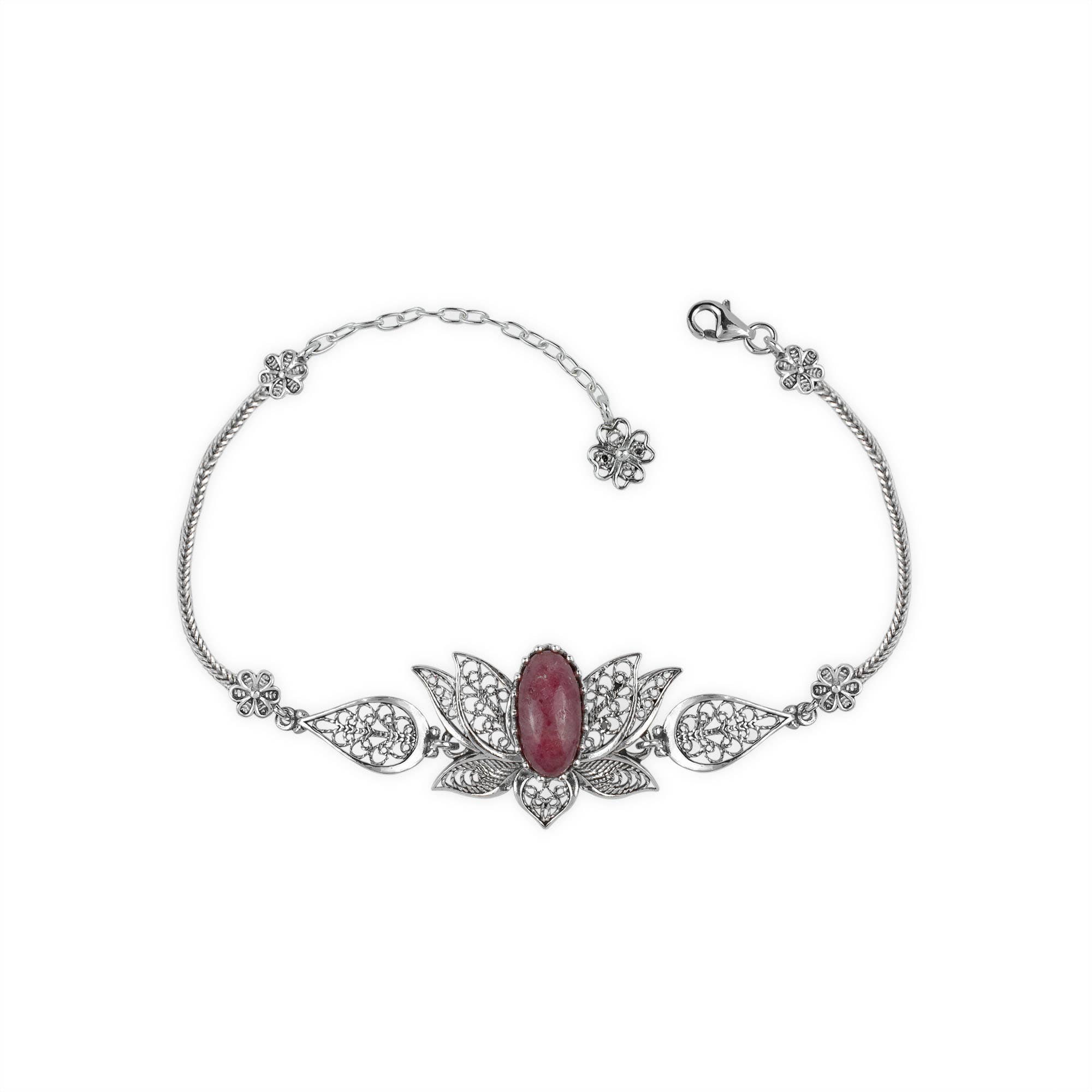 Filigranist Jewelry - Wholesale Link & Chain Bracelet - Multi Gemstone Women Silver Lotus Flower Link Bracelet11