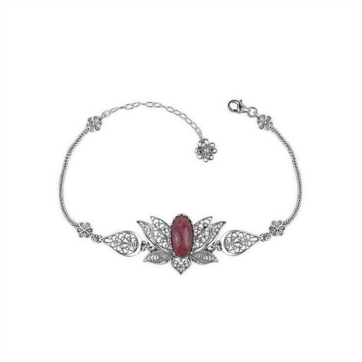Filigranist Jewelry - Wholesale Link & Chain Bracelet - Multi Gemstone Women Silver Lotus Flower Link Bracelet11