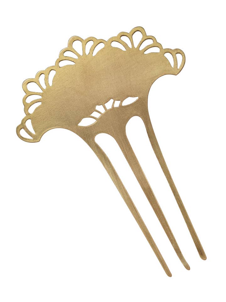 Scalloped Metal Hair Comb — Art Nouveau-Inspired Brass for wholesale by Ariana Ost