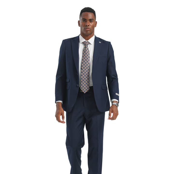 Stacy Adams Solid Suit Set w/ Ticket Pocket, Navy for wholesale by Suits America