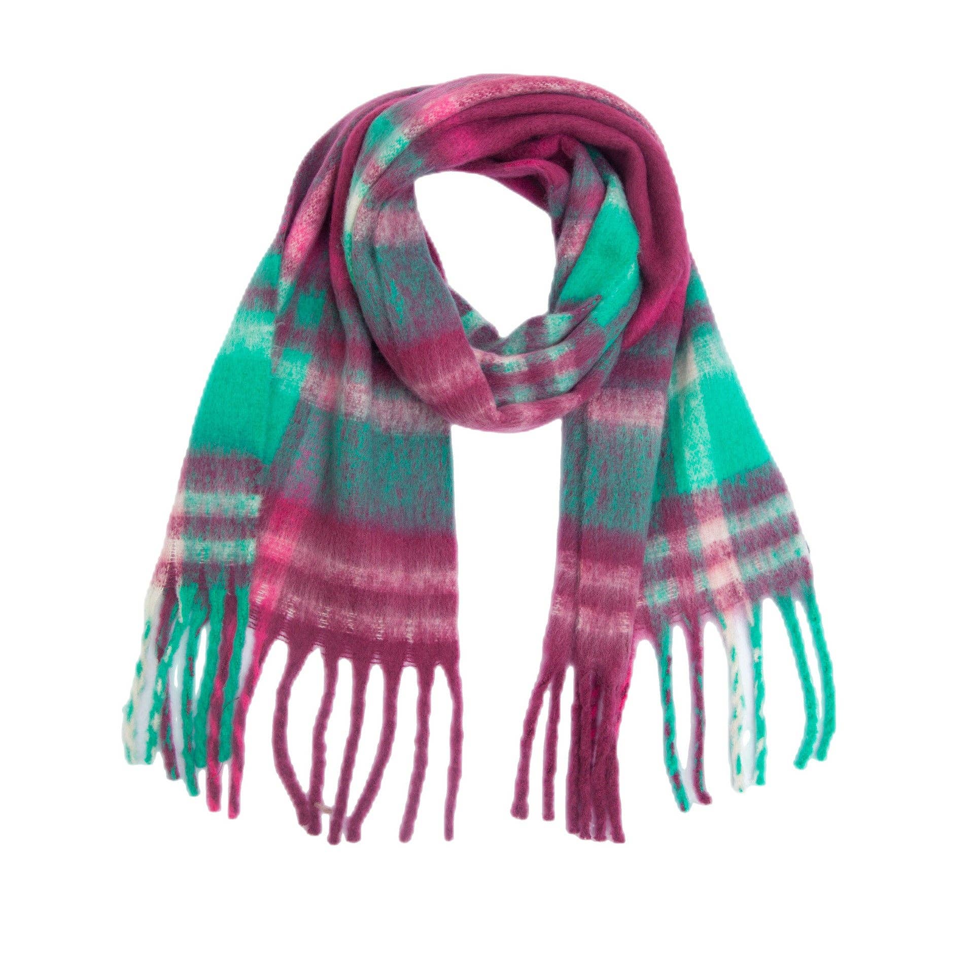 Dipped Shop - Wholesale Scarf - Women's - Coloful Plaid Tassel Scarves DPKS101248