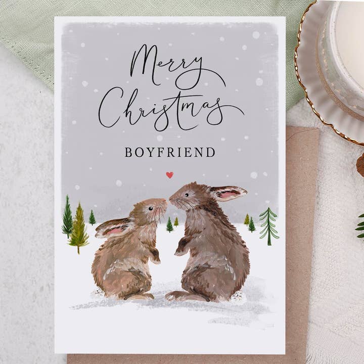 Making Meadows Ltd - Wholesale Christmas Card - Rabbit Christmas Card For Boyfriend